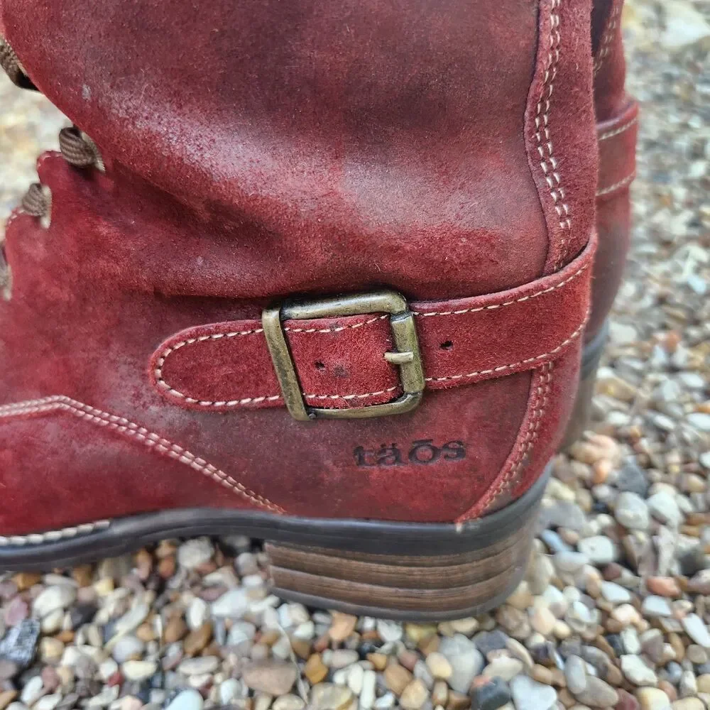 TAOS Tall Crave Red Suede Lace Up Side Zip Boots Women's  US 8 - 8.5 / EU 39 Tag